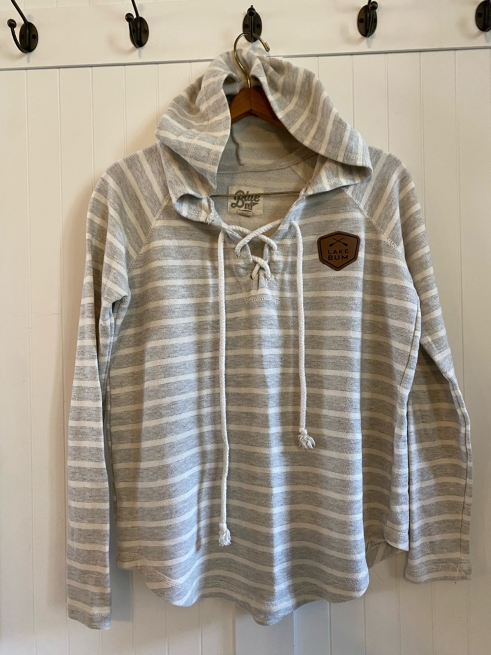 Blue 84 Cream Striped Lace-Up Hoodie